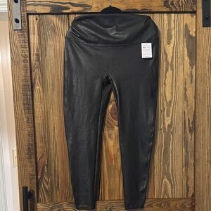 SPANX Black Faux Leather Leggings with Red Brand Tag
